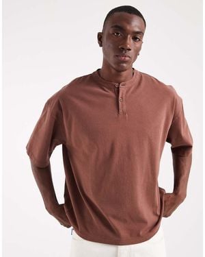 ASOS Heavyweight Boxy Oversized T-shirt With Henley Neck - Brown