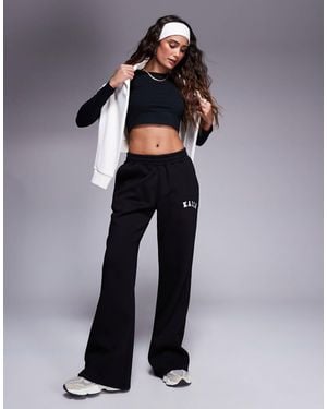 Kaiia Petite Cotton Blend Embroidered Logo Wide Leg Trackies - Blue