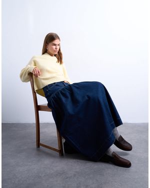 TOPSHOP Denim Maxi Skirt With Gathered Yoke Detail - Blue