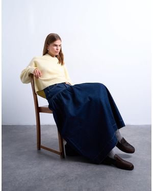 TOPSHOP Denim Midi Skirt With Gathered Yoke Detail - Blue