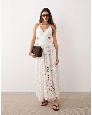 ARRANGE Cotton Paneled Cut Out Broderie Maxi Dress - Natural