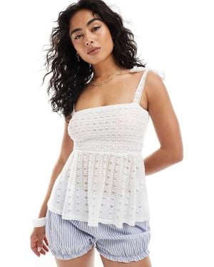 Miss Selfridge Textured Lace Tie Shoulder Cami Top - White