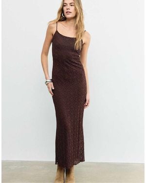 Stradivarius Blonde Lace Strappy Midi Dress - Purple