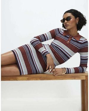River Island Stripe Knitted Polo Mini Dress - Blue