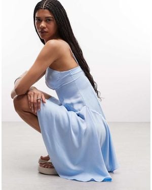 Monki Vestido Lencero Corto Azul Con Escote Corazón De Satén