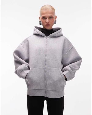 ASOS Sudadera Gris Extragrande Con Capucha Y Cremallera De Tejido Efecto Neopreno De Doble Faz De
