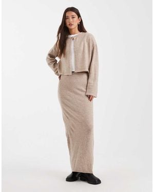 Pieces Falda Midi Gris Topo Jaspeado De Punto De (Parte De Un Conjunto) - Neutro