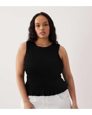 Brave Soul Brave Soul Curve Shirred Singlet With Ruffle Hem - Black