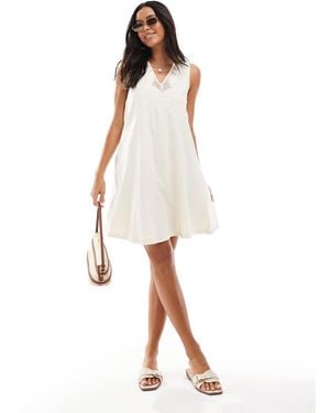 Object Embroidered Jersey Swing Dress With Tie Back - White
