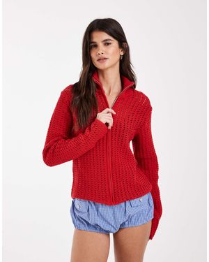 ASOS Gehäkelte strickjacke mit stehkragen und reißverschluss als kombiteil - Rot