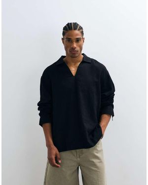 ASOS Oversized Overhead Linen Blend Shirt - Black