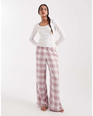 Hollister Pantalones De Pijama Rosas A Cuadros Escoceses De Corte Holgado De Franela De