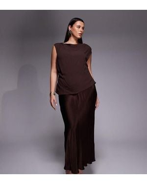 Forever New 2 In 1 Top Overlay And Slip Maxi Dress In Chocolate - Brown