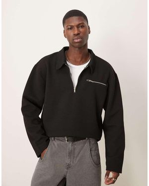 ASOS Jersey De Corte Cuadrado Extragrande Con Cuello Tipo Polo, Hombros Caídos Y Bolsillo Con Cremallera De - Negro