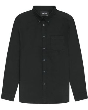 Lyle & Scott Camicia Oxford Nera Tinta Unita Con Aquila Tono Su Tono - Nero