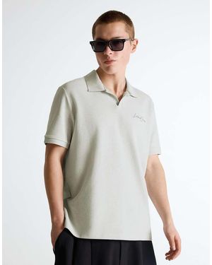 Bershka Embroidered Short Sleeve Polo Shirt - White