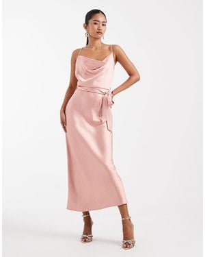 TFNC London Bridesmaid Satin Cami Tie Waist Midaxi Dress - Pink