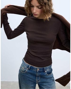 Stradivarius Long Sleeve Basic T-Shirt - Black