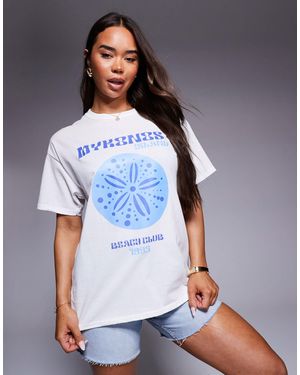 Missy Empire 'Mykonos' Beach Club Graphic Oversized T-Shirt - Blue