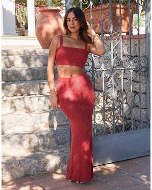 4th & Reckless X Luana Barron Cotton Rich Knitted High Waist Maxi Beach Skirt Co-ord - Grey