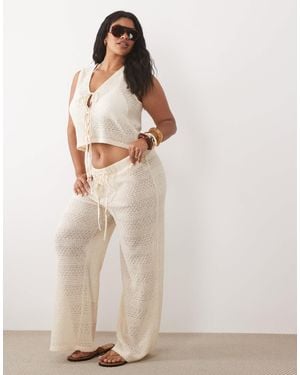 Esmee Curve Crochet Tie Front Beach Pants - Natural