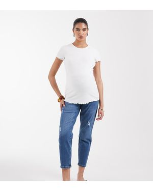 ONLY High Waist Ripped Mom Jeans - Blue