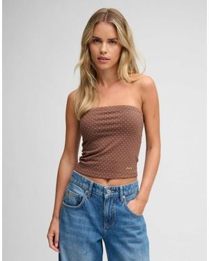 Superdry Athletic essentials top bandeau en jersey châtaigne à pois roses - Bleu
