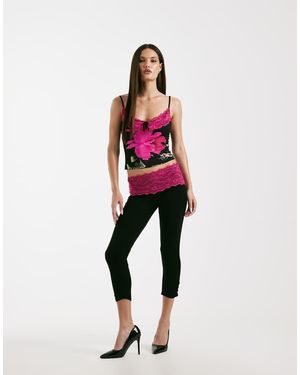 I.AM.GIA Adella Super Soft Jersey Contrast Lace Trim Capri Trouser Co-Ord - Red
