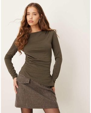 Gina Tricot Asymmetric Long Sleeve Top - Brown