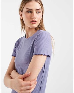 Pieces T-Shirt Met Golvende Rand - Paars