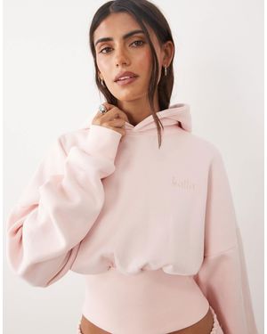 Kaiia Cotton Rich Cinched Waist Lace Up Corset Detail Hoodie Co-ord - Pink
