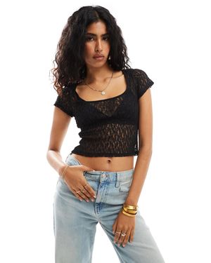 Collusion Lace Square Neck Top - Black
