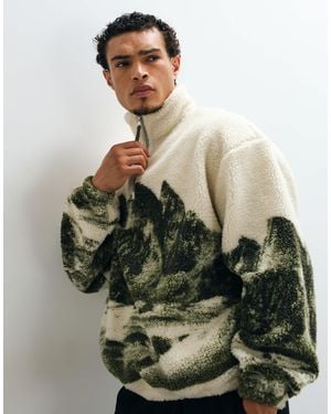 ASOS Sweat-shirt borg oversize à demi-zip à imprimé montagne - Vert