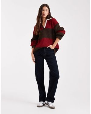 4th & Reckless Wool Blend Oversized Rugby Knit Sweater - Red