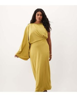 ASOS Asos Design Curve One Shoulder Drape Back Column Maxi Dress - Yellow