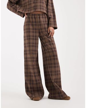 Miss Selfridge Check Soft Rib Wide Leg Trouser - Brown