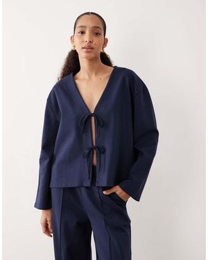 ASOS Co-ord Interlock Oversized Top With Bow Tie Detail - Blue