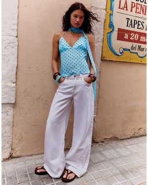 Bershka Polka Dot Scarf Strap Top - Blue