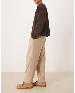 ASOS Smart Pleated Oversized Tapered Wool Blend Pants - Natural