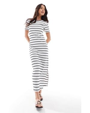 French Connection – geripptes, gestreiftes maxi-t-shirt-kleid - Weiß