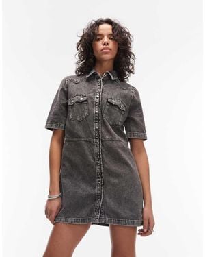 AllSaints Rock Button Down Short Sleeve Denim Mini Dress - Grey