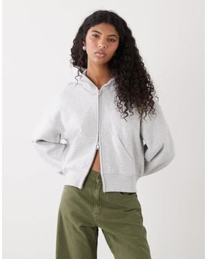 Weekday Boxy Cropped Zip Through Hoodie - White