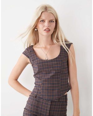 Collusion T-Shirt Sartoriale Aderente A Quadri Scuri - Viola