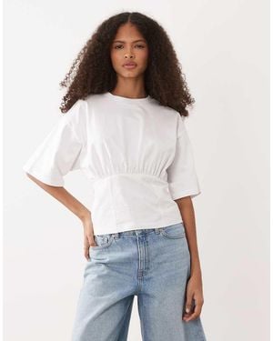 ASOS Lace Up Back Cinch Waist T Shirt - White