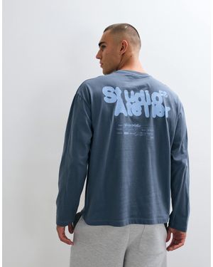 ASOS Oversize-t-shirt mit langen ärmeln und textgrafik - Blau