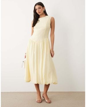 Y.A.S Fitted Seam Detail Drop Waist Sleeveless Midi Dress - Natural