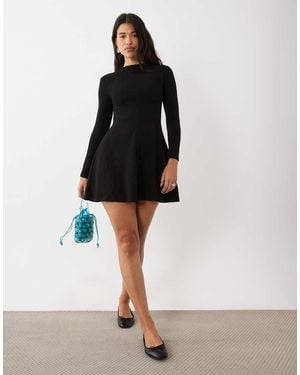 ASOS Supersoft Grown On Neck Long Sleeve Dress - White