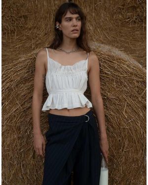 Muse Assembly Top Fruncido Con Lazada En La Cintura De Tafetán - Blanco