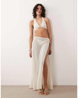 Free Society Falda Playera Larga Blanco Con Abertura Lateral De Croché De - Neutro