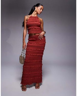 Oh Polly Ruffled Mid-rise Maxi Skirt - Red